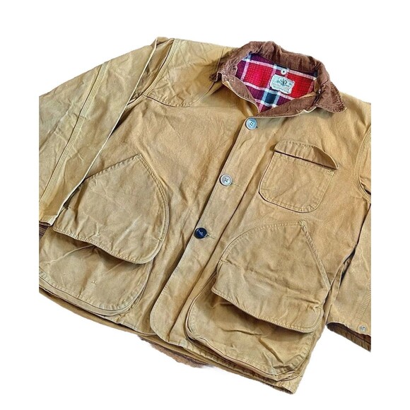 Vintage 60’s Black Sheep Flannel Insulated Canvas Hunting Jacket W/ Game Pouch - Picture 3 of 11